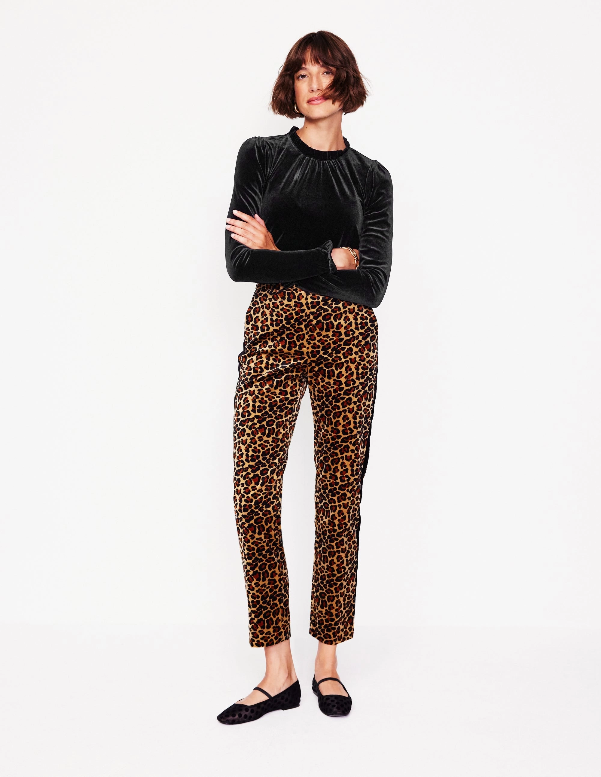 Velvet Frill Neck Top-Black UV Protective Coating HighDensity Knit