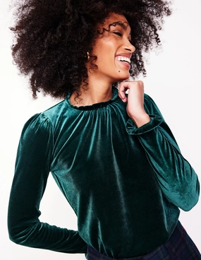 Velvet Frill Neck Top-Glade TaglessDesign