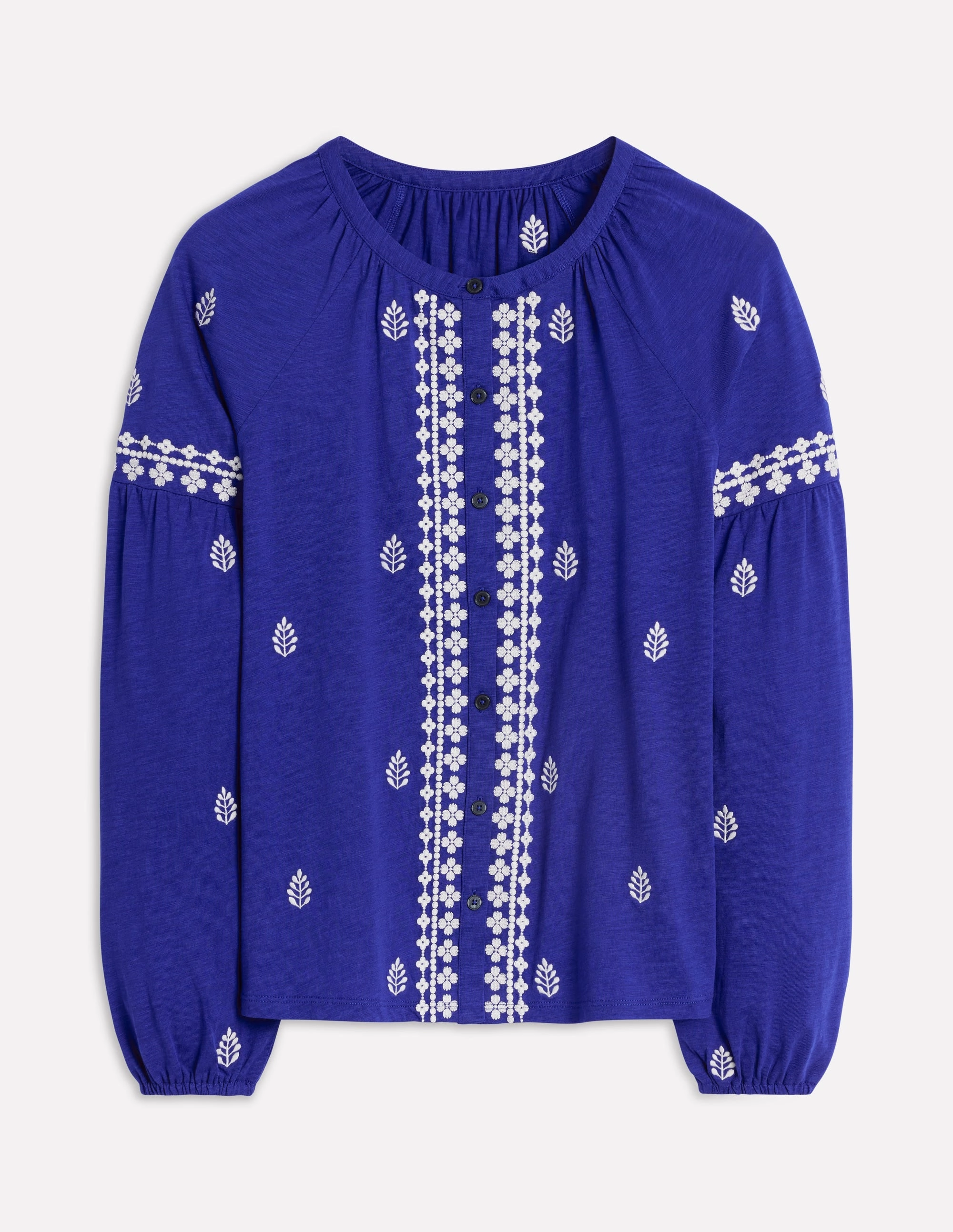 Anti Microbial Lining Embroidered Seam Sleeve Shirt-Bright Blue