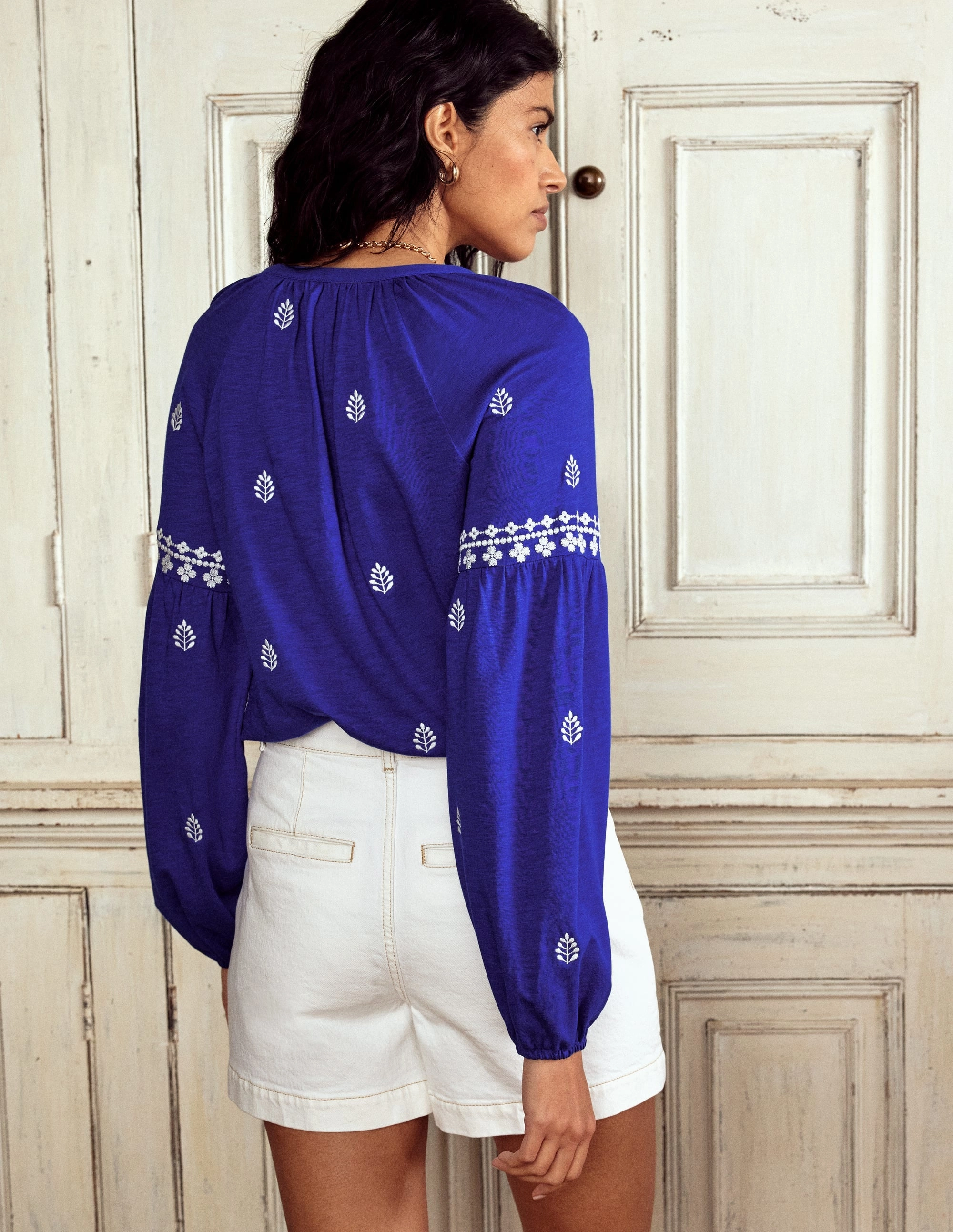 Cooling Technology Breathable Hoodie Embroidered Seam Sleeve Shirt-Bright Blue
