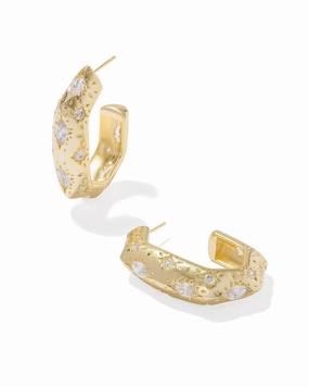 Kendra Scott Holland Gold Hoop Earrings in White Crystal Lightweight Thermal