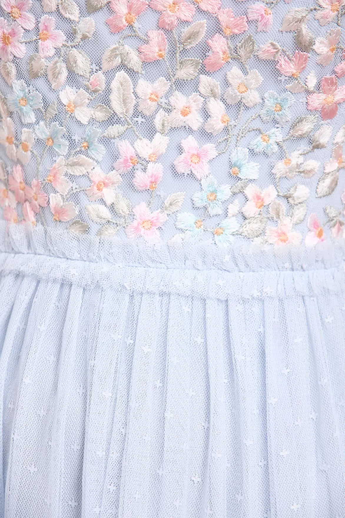 Versailles Ditsy Bodice Ankle Gown Ruffle-Detail Air Layer