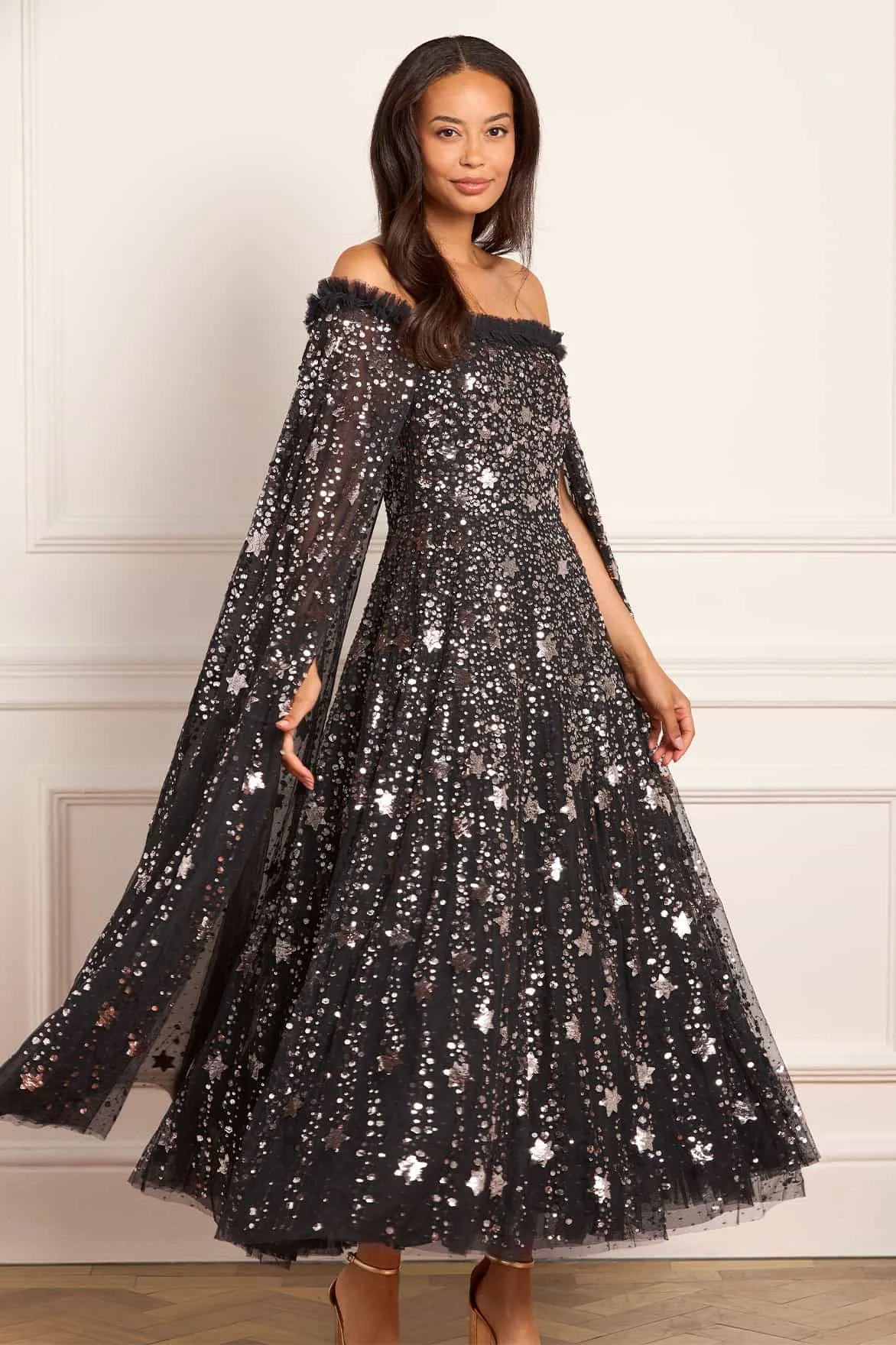 Lounge Cut Cozy Wearable Shooting Stars Cape Ankle Gown