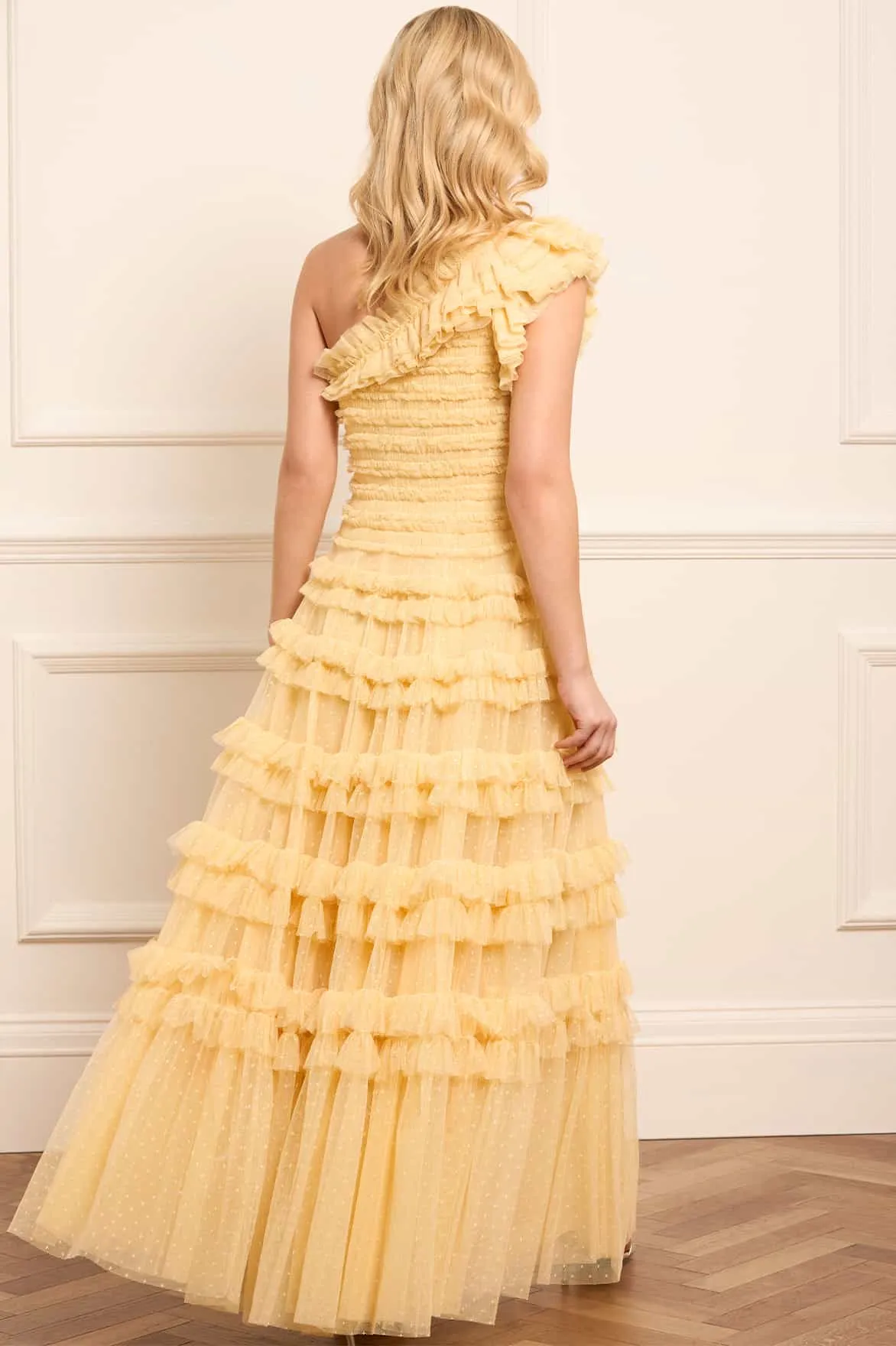 Lisette Ruffle One-Shoulder Gown Soft Volume Minimal Design