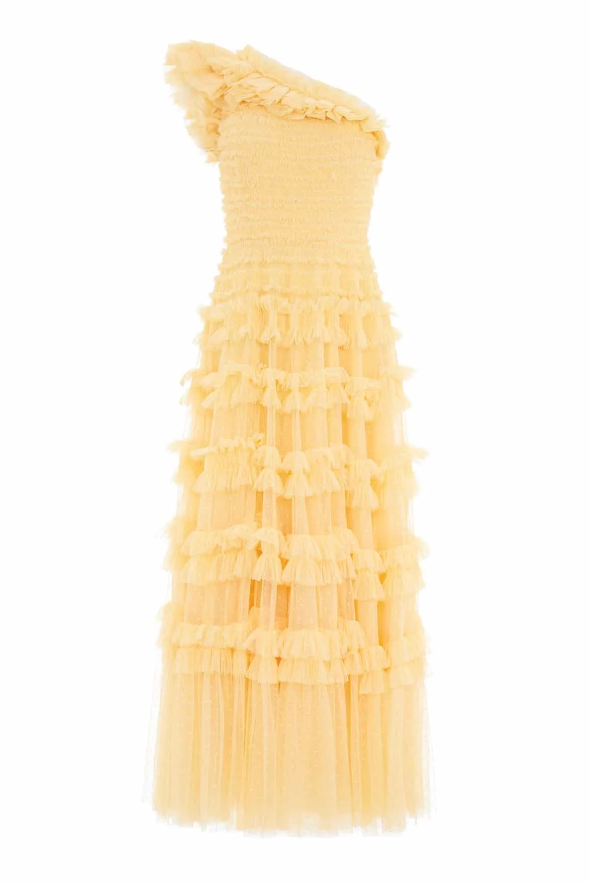 Sleek Tone Lisette Ruffle One-Shoulder Gown