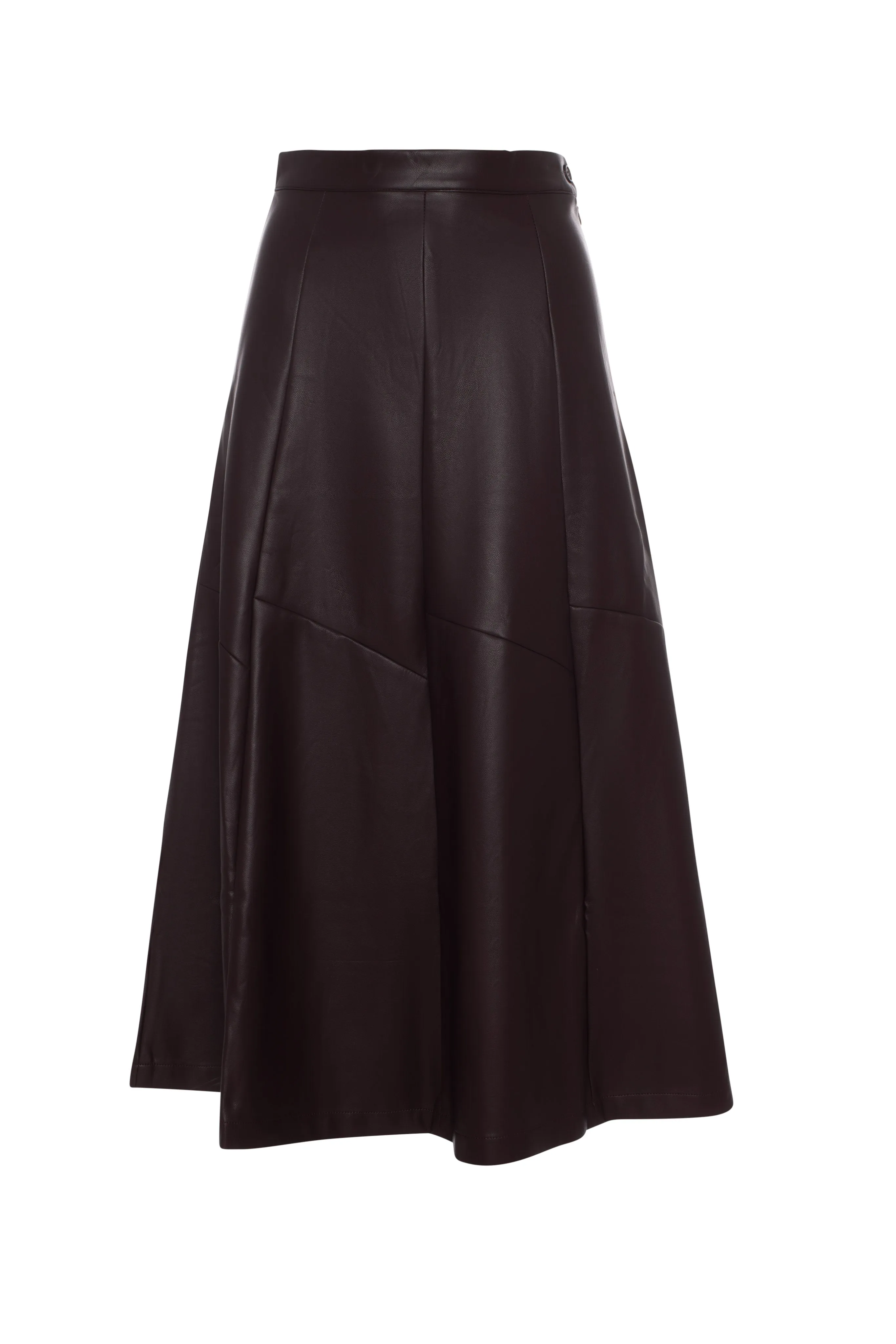 Versatile dark wine Leather paneled midi Skirt WB4CM1074SM Relaxed Motion