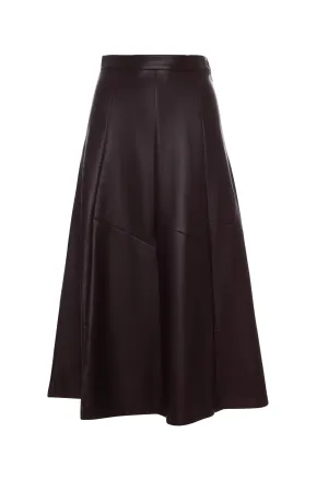 Gentle Vibe Versatile dark wine Leather paneled midi Skirt WB4CM1074SM