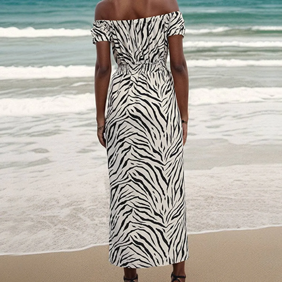 Animal print one line collar dress_CWDMD1477 Body Flow