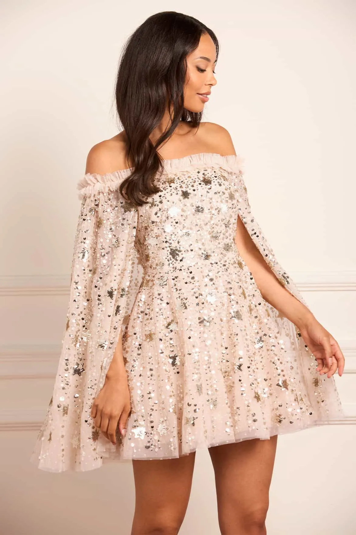 Subtle Look Shooting Stars Cape Micro Mini Dress