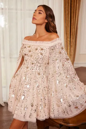 Relaxed and stylish Shooting Stars Cape Micro Mini Dress