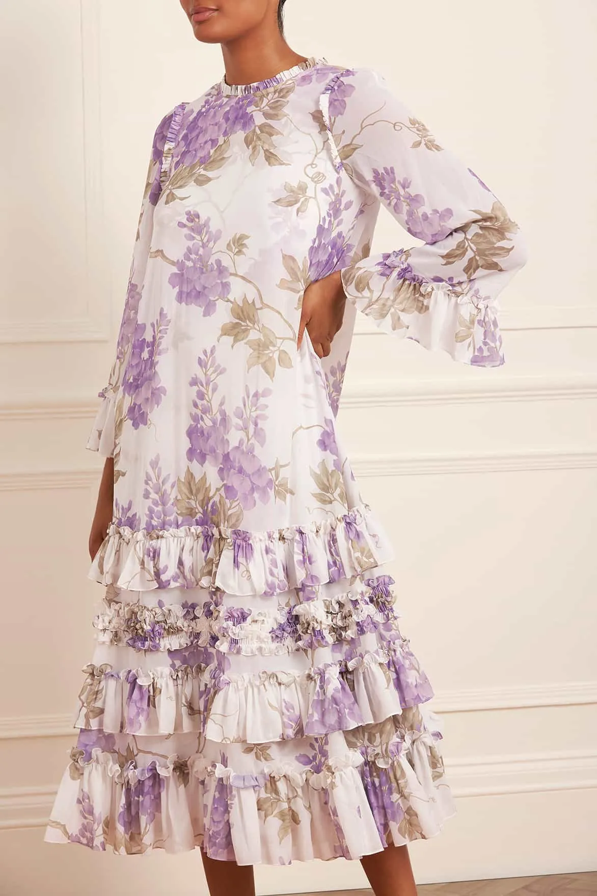 Country View Wisteria Chiffon Round Neck Ankle Gown