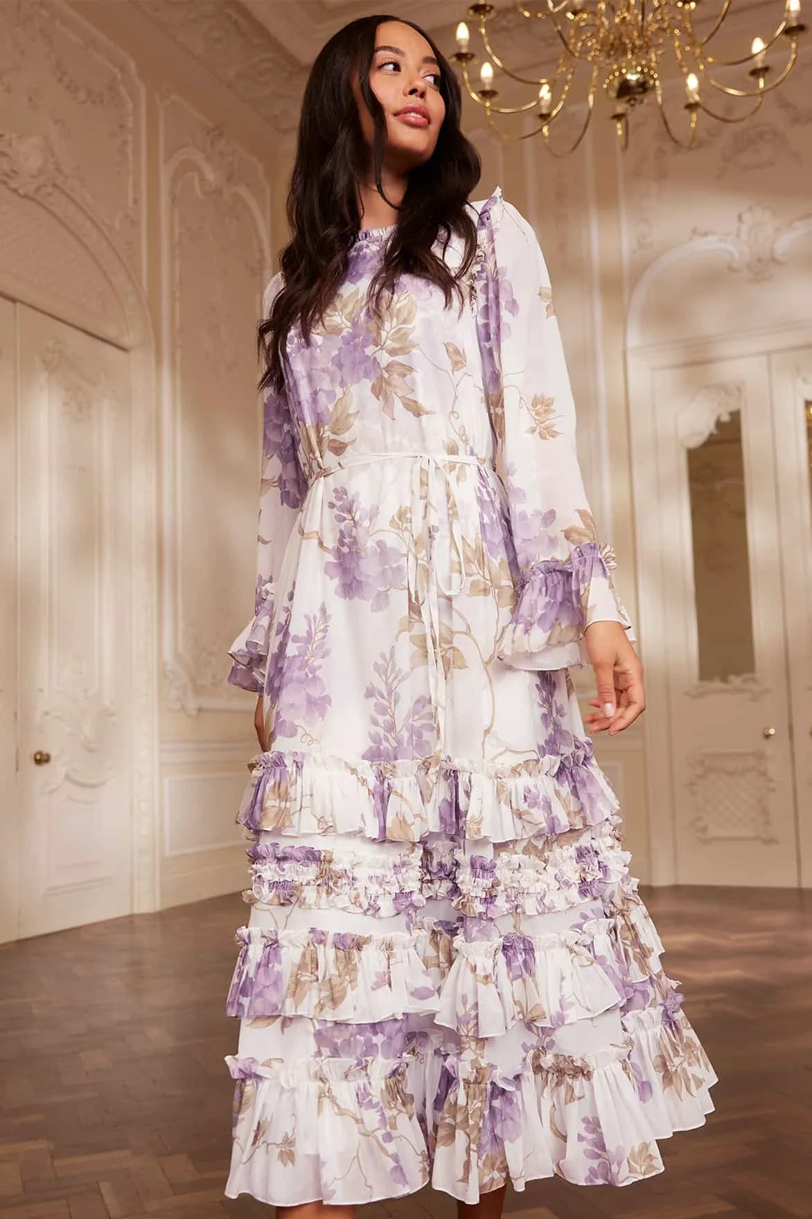 Wisteria Chiffon Round Neck Ankle Gown Comfortable and Fashionable Kind Glow