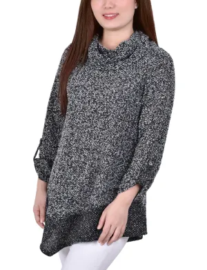 Long Roll Tab Sleeve Nubby Cowl Neck Top Non Iron Fabric Breathable fabric