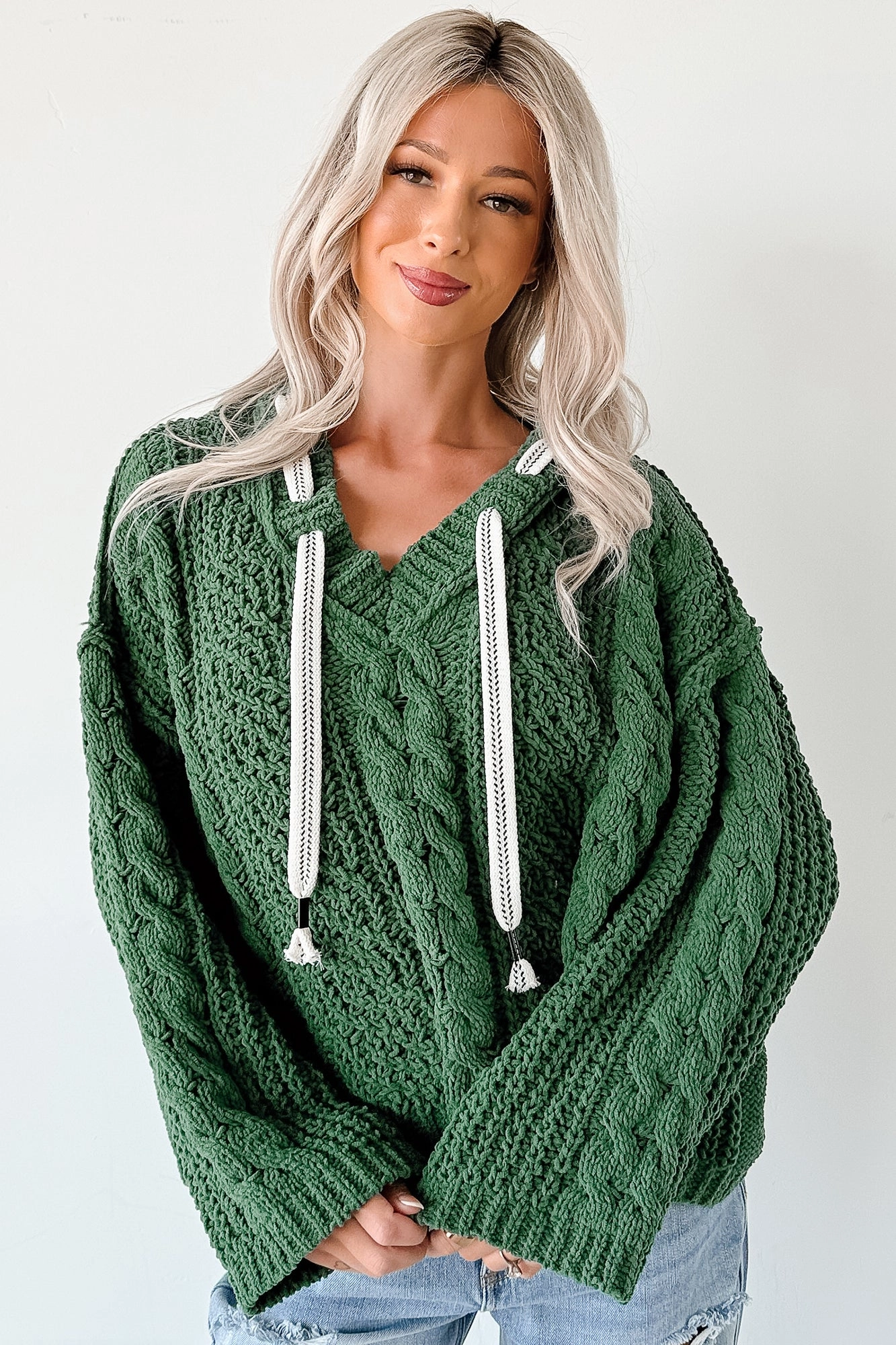 Total Ease Zenana Cable Knit Sweater Hoodie (Dark Green) Lightweight Jacket ThermalRegulating