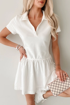 Winner Takes It All Active Mini Dress (White) Soft Waist