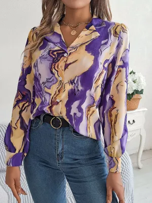 Vespera New Women's Casual Color Contrast Striped Suit Collar Long-Sleeved Shirt