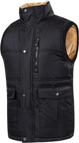 Vest For Men And Winter Fashion Casual Zipper Collar Pocket Hooded Sleeveless Cotton Padded Jacket Vest Top Mens