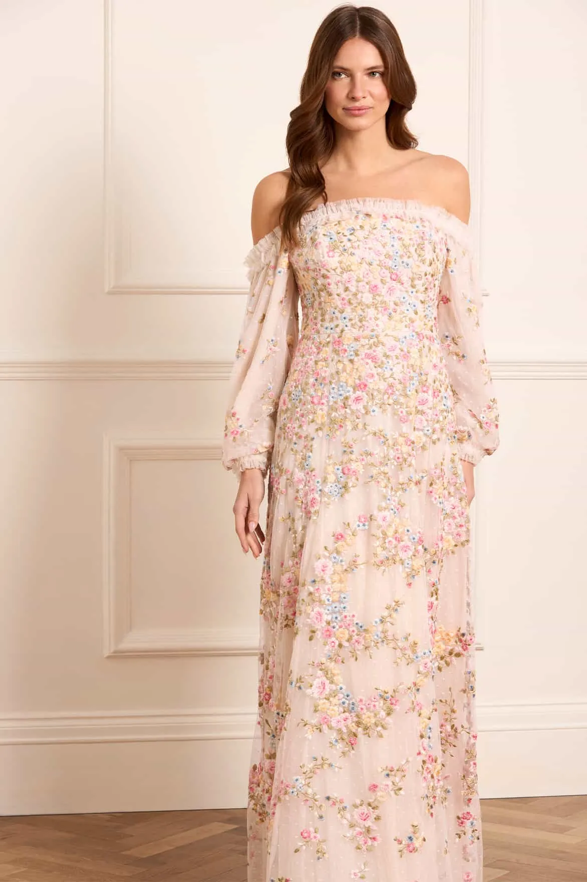 Lunaria Wreath Off-Shoulder Long Sleeve Gown Pocket-Detail
