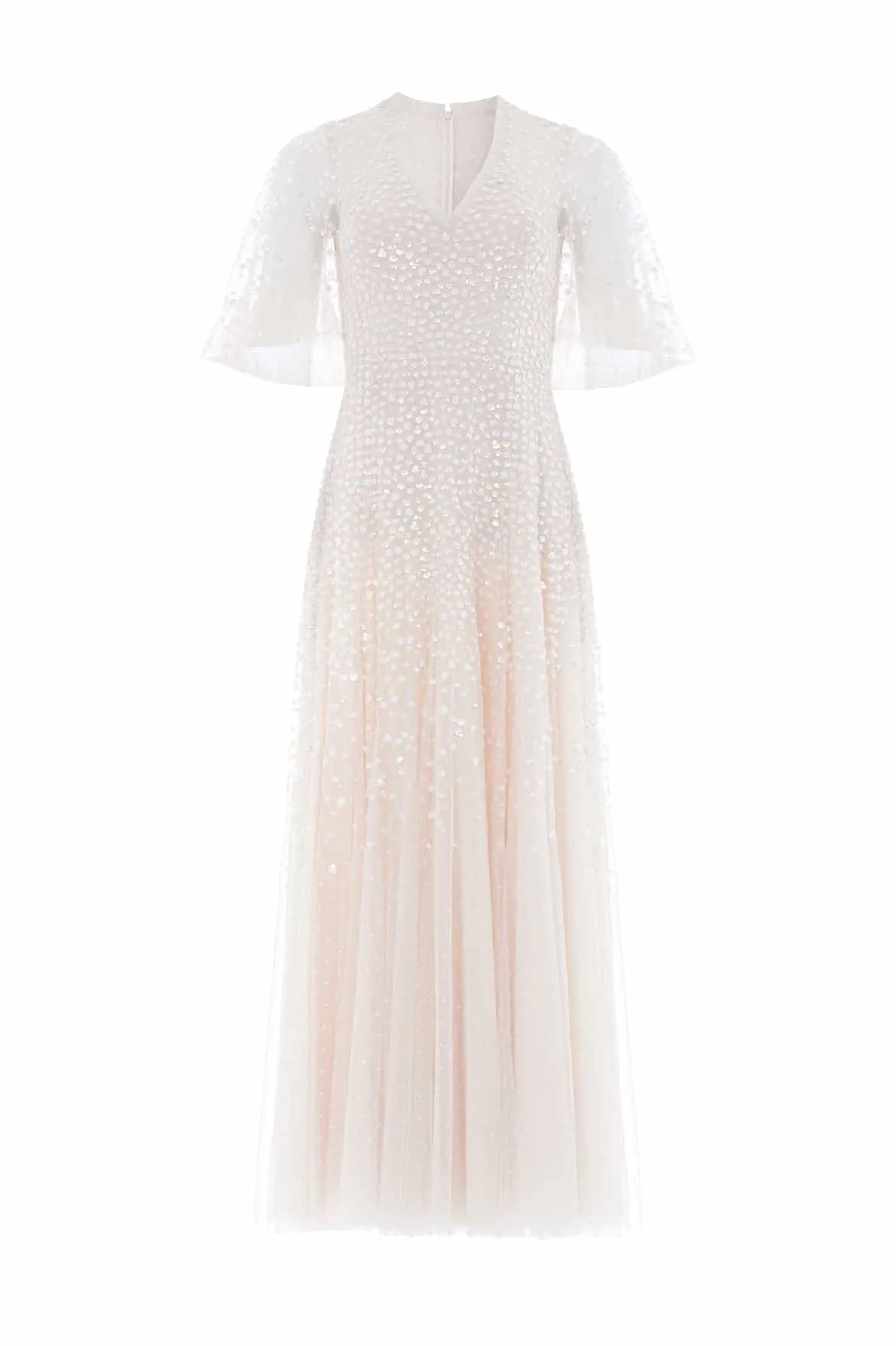 Drawstring-Closure Balanced feel Dappled Sequin Cape Ankle Gown
