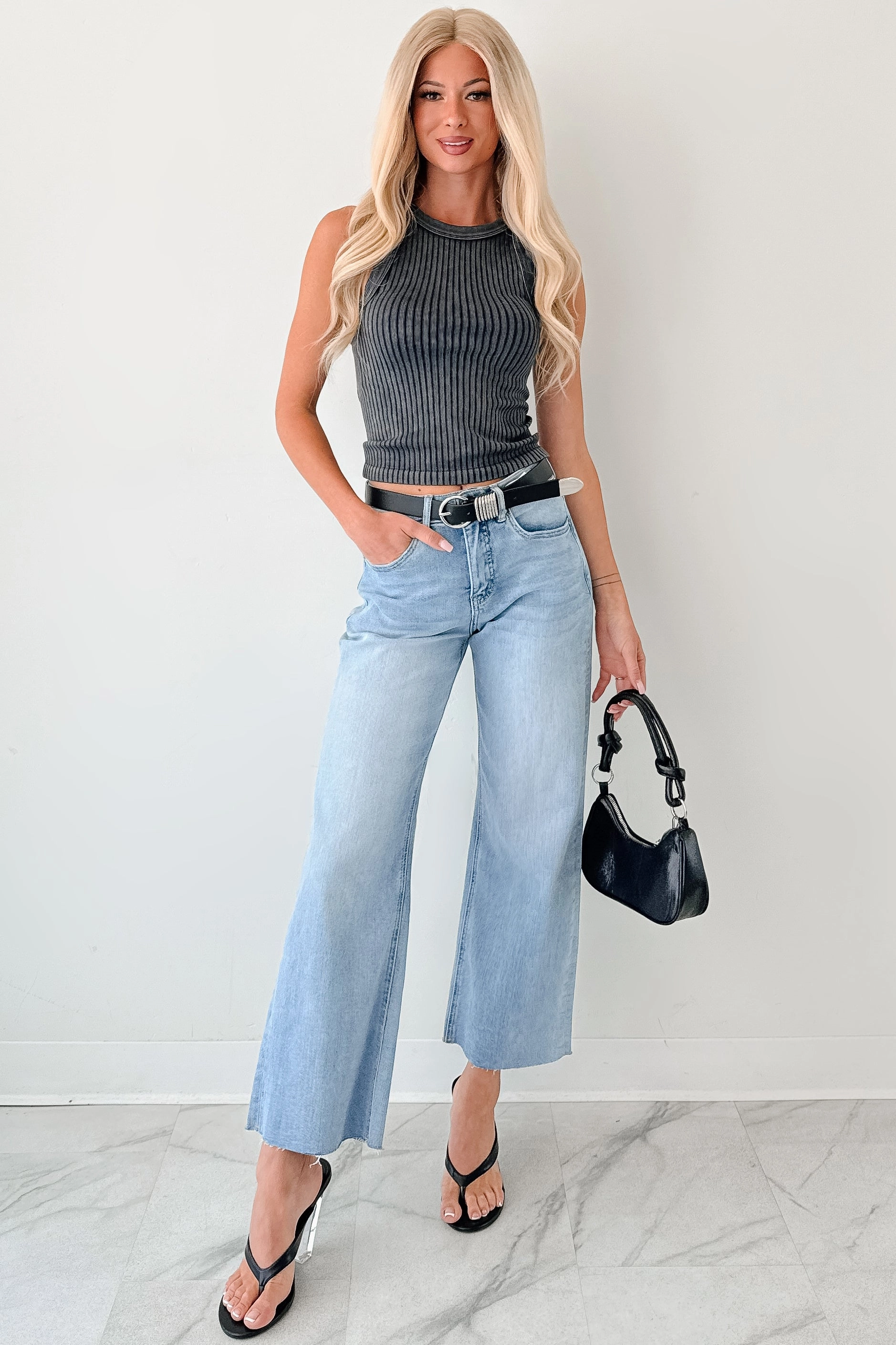 Comfy Waistband Victor Wide Leg Mica Denim Jeans (Light Blue)