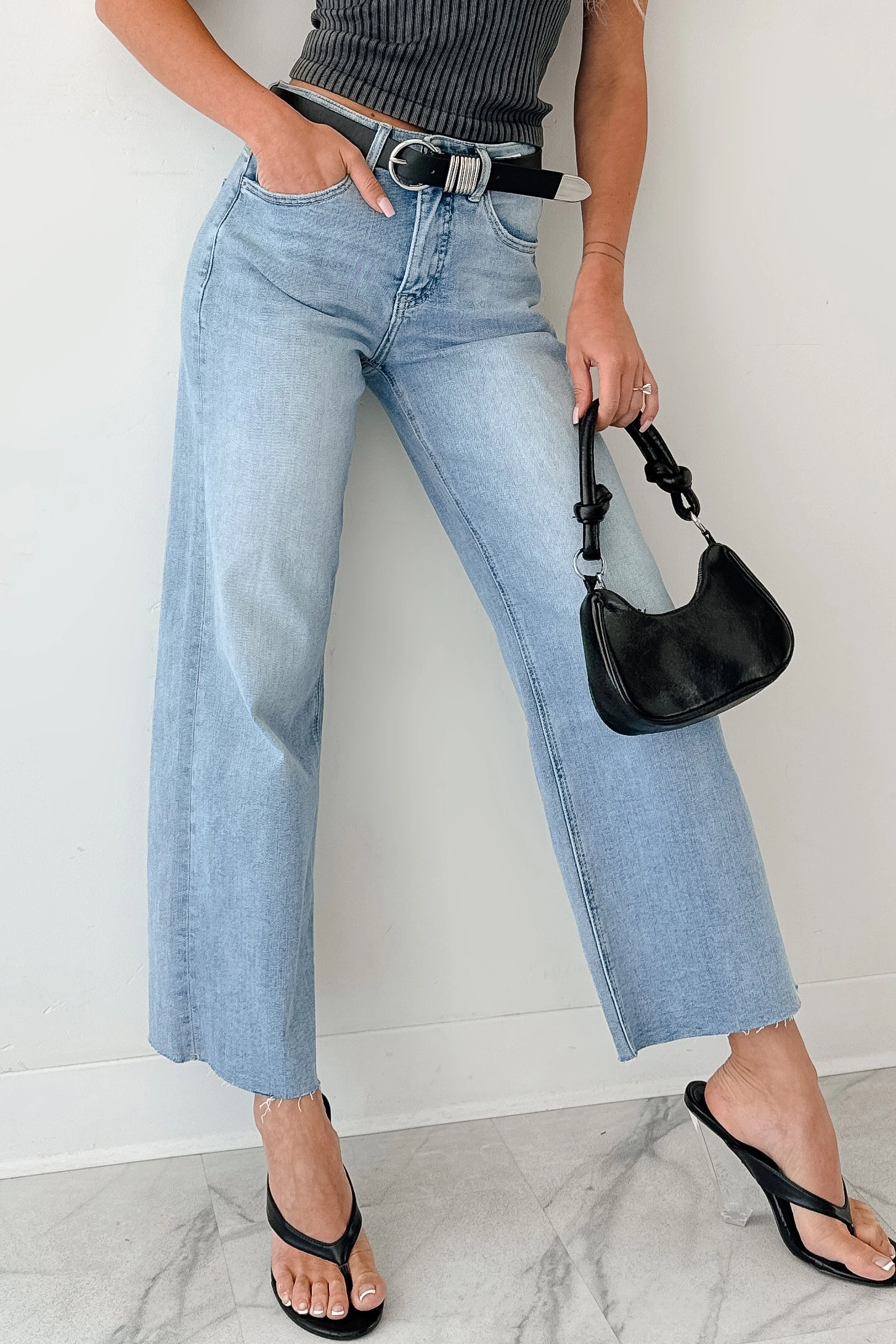 Victor Wide Leg Mica Denim Jeans (Light Blue) Pull-on style Soft Stretch