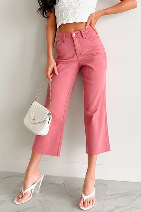 Non Restrictive Victoria Crop Wide Leg Judy Blue Jeans (Rose)