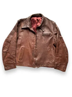 Vintage 30s/40s Era Leather Jacket with Crown Spring Loaded Zipper SZ L