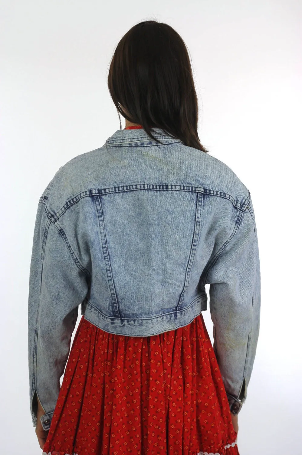 Vintage 80s boho hippie acid wash denim crop jacket