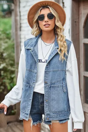 Mesh Panel Details VINTAGE BUCKELE POCKET COLLAR DENIM VEST