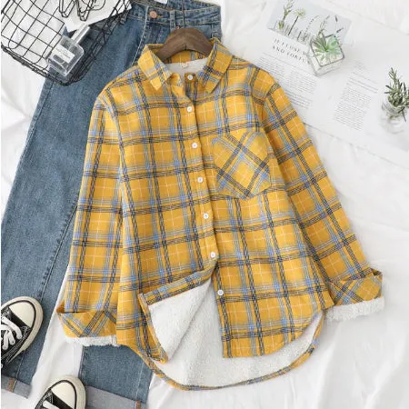 Vintage Plaid Velvet Fleece Loose Shirt