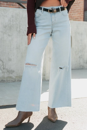 Vivienne Wide Leg Ripped Hidden Jeans (Light) Stretch Blouse Tagless Labeling
