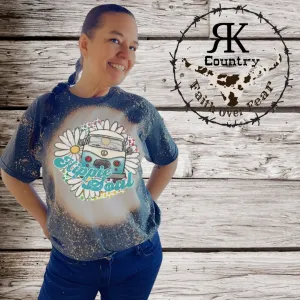 VW Bus Daisy Peace Hippie Soul Bleached T-Shirt