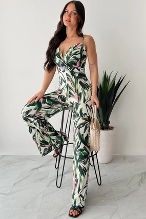 Smart Detail Walking With Fire Printed Surplice Jumpsuit (Multi)