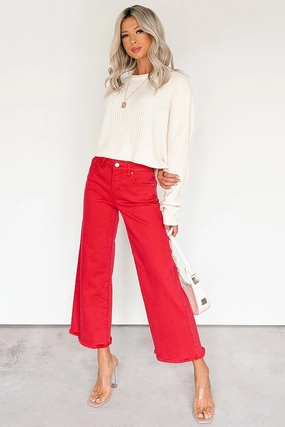 Walter High Rise Wide Crop Risen Jeans (Scarlet) Recycled Polyester Blend Cooling Technology