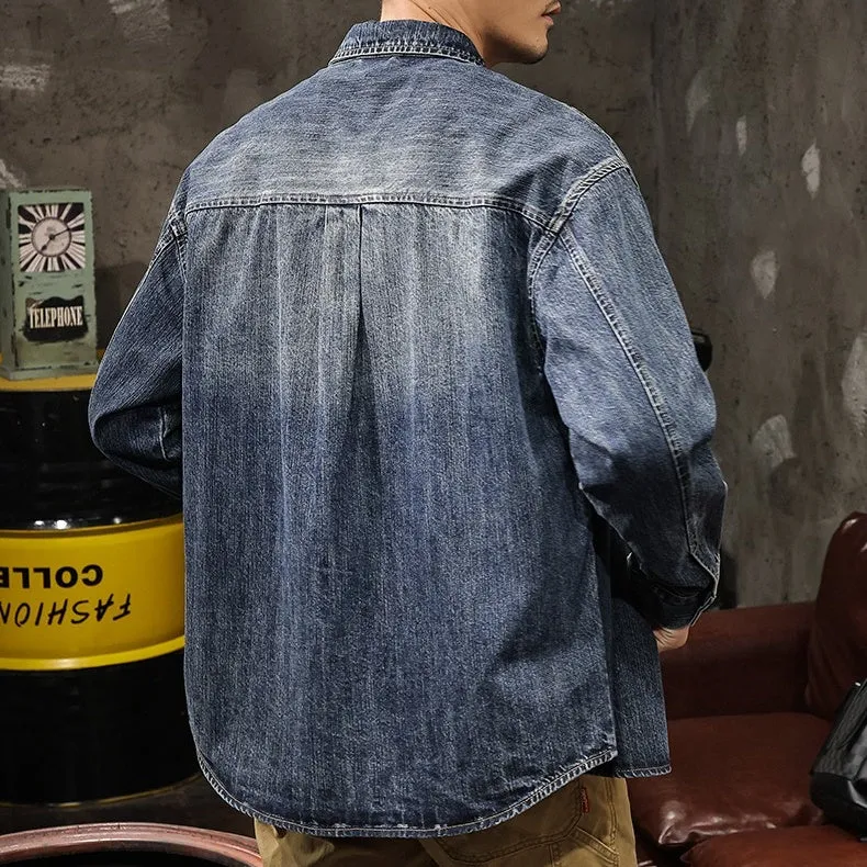 Washed Blue Denim Long Sleeve Shirt P1084