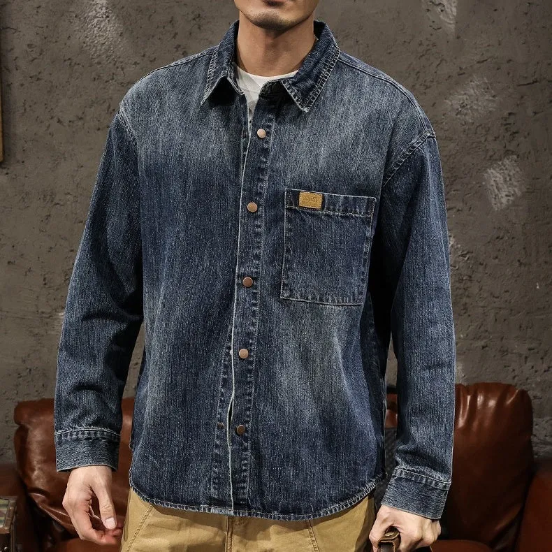 Washed Blue Denim Long Sleeve Shirt P1084