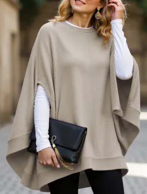 Fashionable loose batwing sleeve knitted top Side slits