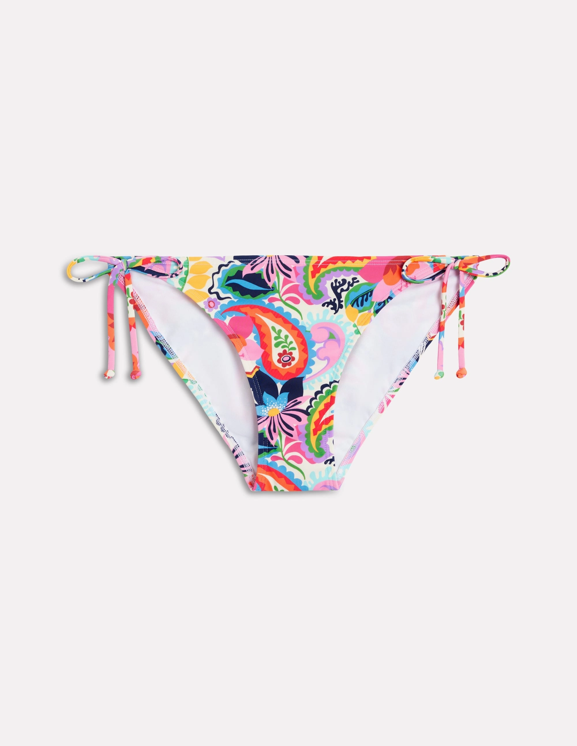 Symi String Bikini Bottoms-Ivory, Botanical Paisley Anti microbial coating Roll Resistant Bands