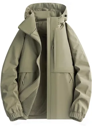 Waterproof Rain Jacket For Men Lightweight Patchwork Raincoat Hooded Hiking Jacket Oversized Softshell Windbreaker