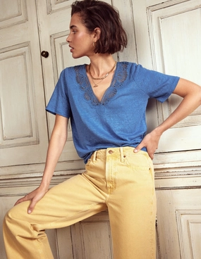 Lace Trim Linen T-shirt-Blue River AthleisureCompatible Thermal Insulation Layer
