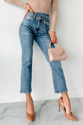 LatticeKnit Durable Color Retention Novie High Rise Cross-Over Waist Special A Jeans (Medium Light)