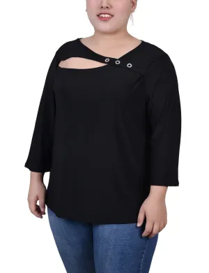 Plus Size 3/4 Sleeve Cutout Top UltraSoftInterior