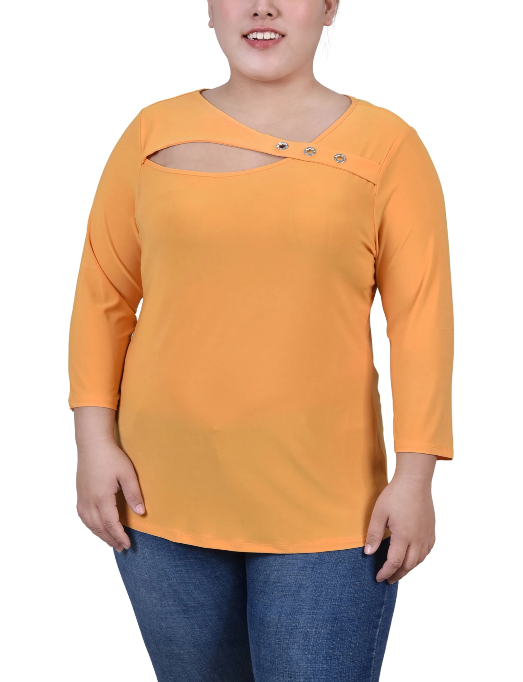 Abrasion Resistant Surface Plus Size 3/4 Sleeve Cutout Top
