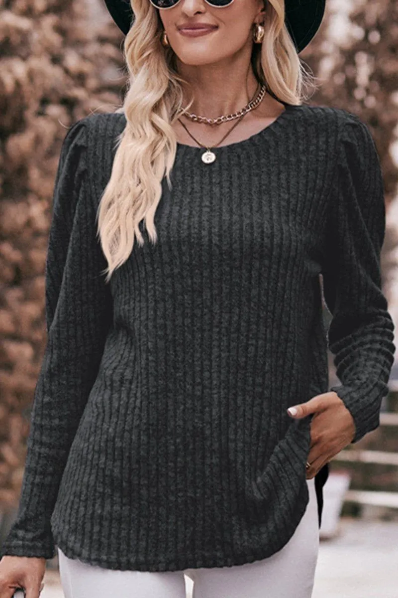 HighStretchElastic WOMEN CORDUROY ROUND NECK KNIT SWEATER