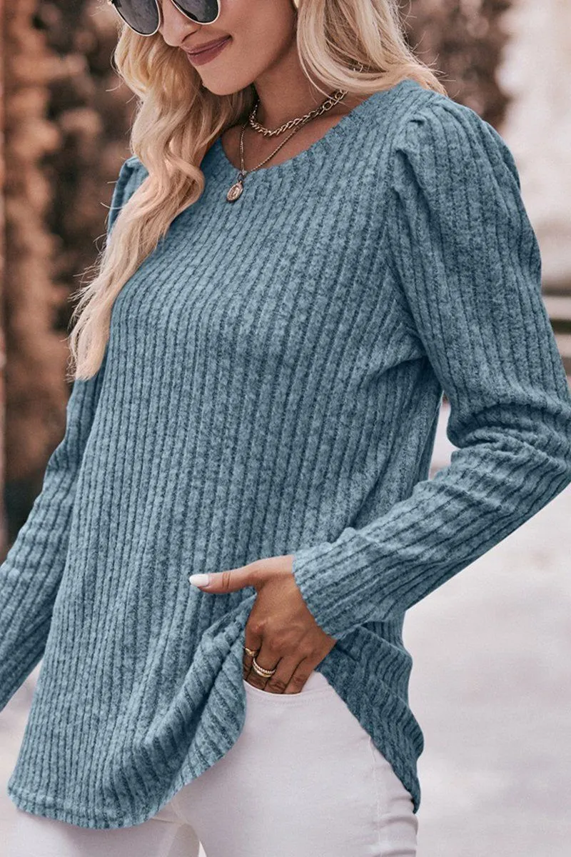 WOMEN CORDUROY ROUND NECK KNIT SWEATER Relaxed Top Multi Pocket Configuration