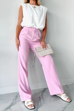 Double Stitched Seams Comfort Fit Wear Pressure's On Straight Leg Dress Pants (Pink)