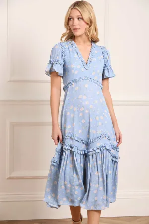 Rose Ditsy Satin V-Neck Ballerina Dress Back Detail