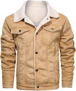 WEAR&ONE'S Men's Bronze Biker Genuine Suede Sherpa Shearling Faux Fur Lined Bomber Motorcycle Rider Real Leather Jacket
