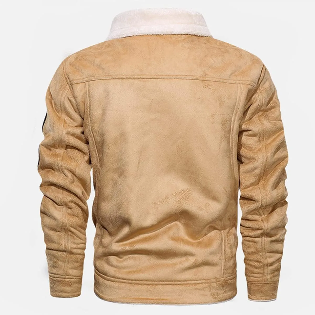 WEAR&ONE'S Men's Bronze Biker Genuine Suede Sherpa Shearling Faux Fur Lined Bomber Motorcycle Rider Real Leather Jacket