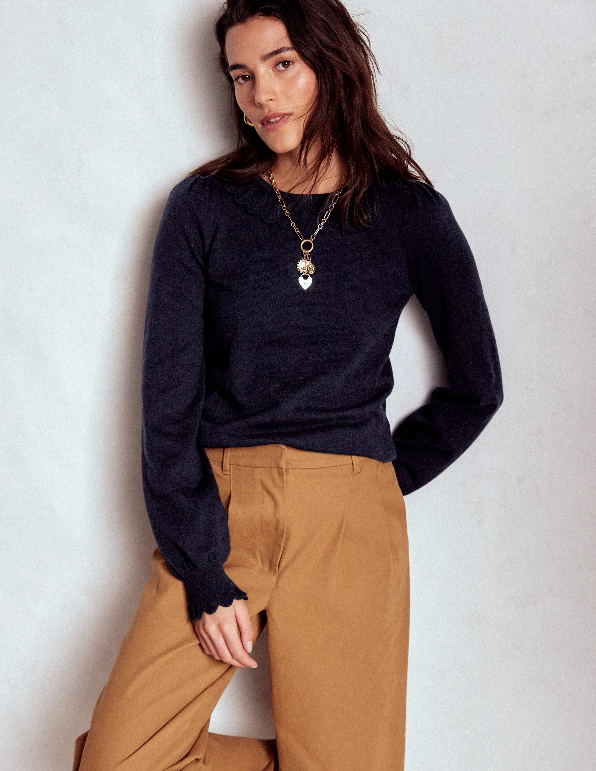 Melina Cotton Ruffle Jumper-Navy Reinforced Hem Reinforced Stress Points